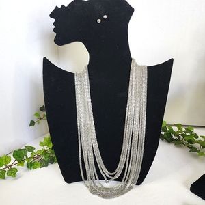 Silver Multi Strand Necklace Earrings Set
